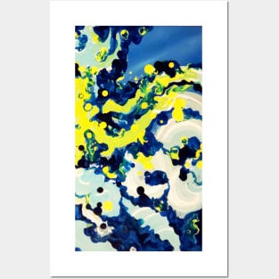 Blue Yellow Liquid Art Posters and Art